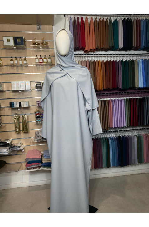 Abaya voile intégré grise avec strass