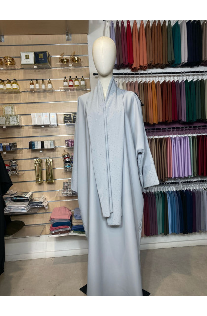 Abaya voile intégré grise avec strass