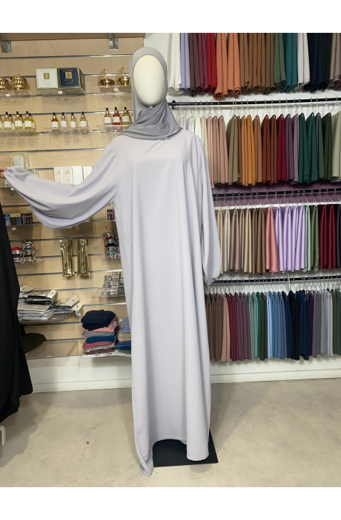 Abaya manches ballons en soie de medine gris clair