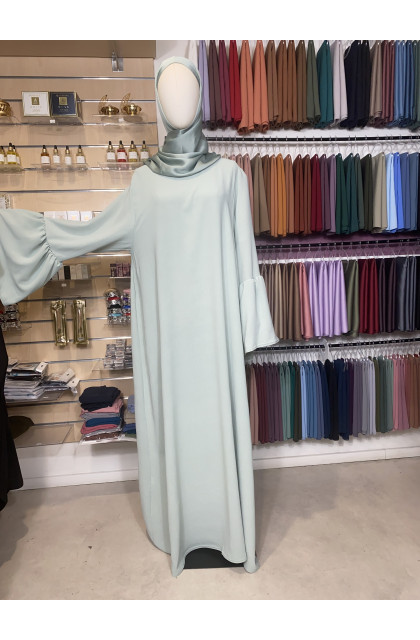 Abaya en jazz manches volantes turquoise