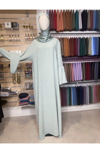 Abaya en jazz manches volantes turquoise