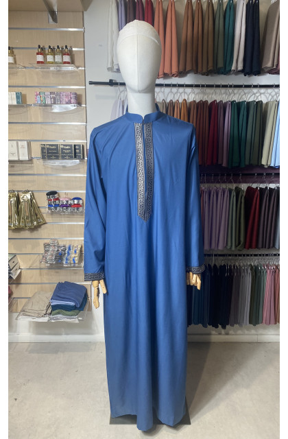 Qamis zip col motif versace avec pantalon bleu