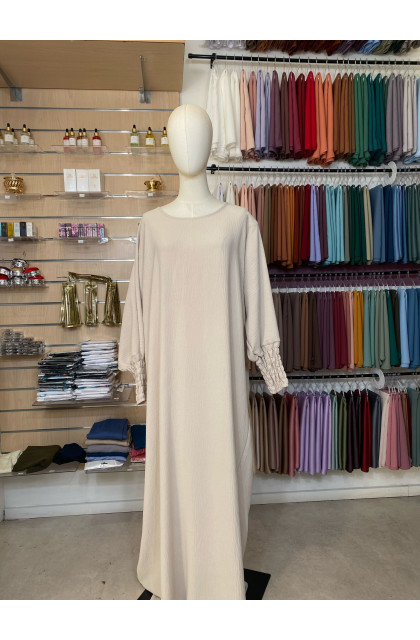 Ensemble abaya manches resserrées & khimar en jazz beige