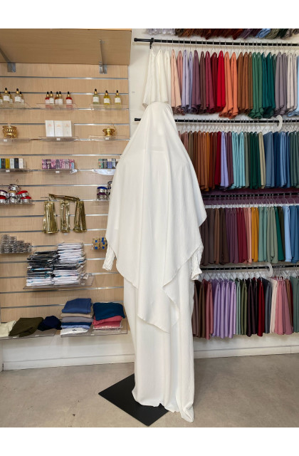 Ensemble abaya manches resserrées & khimar en jazz blanc