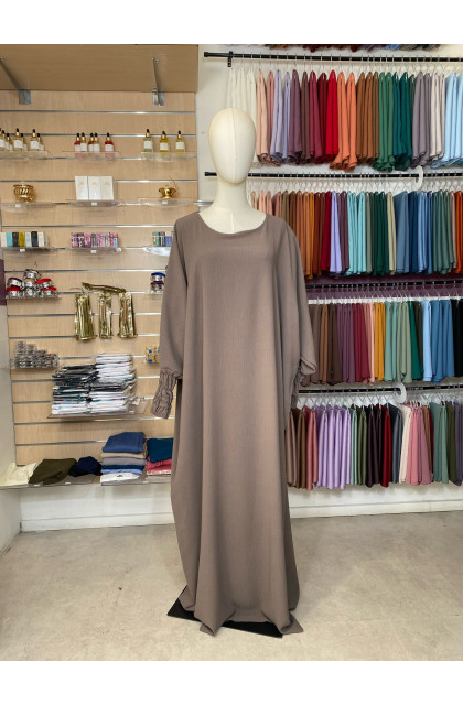 Ensemble abaya manches resserrées & khimar en jazz taupe