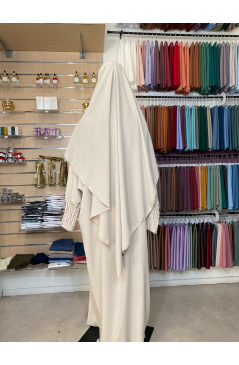 Ensemble abaya manches resserrées & khimar en jazz beige