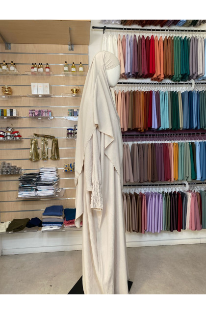 Ensemble abaya manches resserrées & khimar en jazz beige