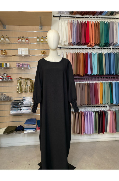 Ensemble abaya manches resserrées & khimar en jazz noir