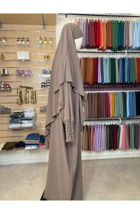 Ensemble abaya manches resserrées & khimar en jazz taupe