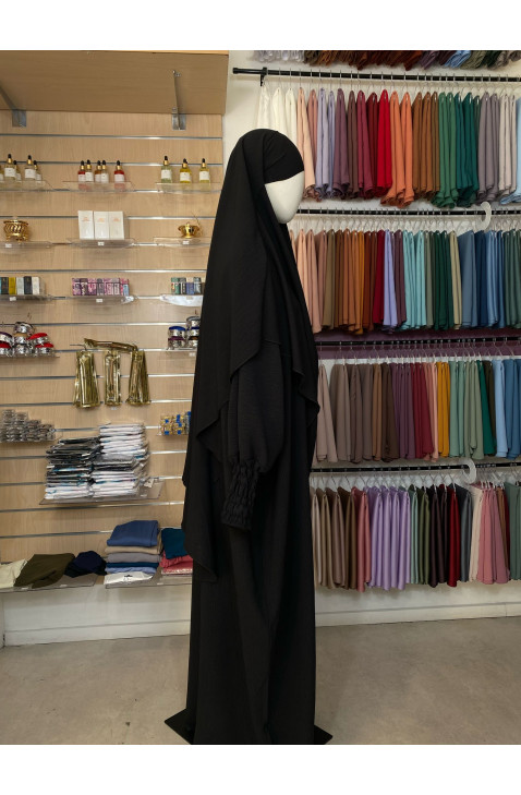 Ensemble abaya manches resserrées & khimar en jazz noir