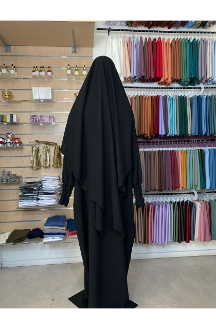 Ensemble abaya manches resserrées & khimar en jazz noir