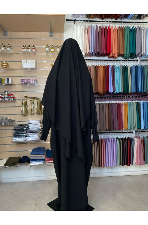 Ensemble abaya manches resserrées & khimar en jazz noir