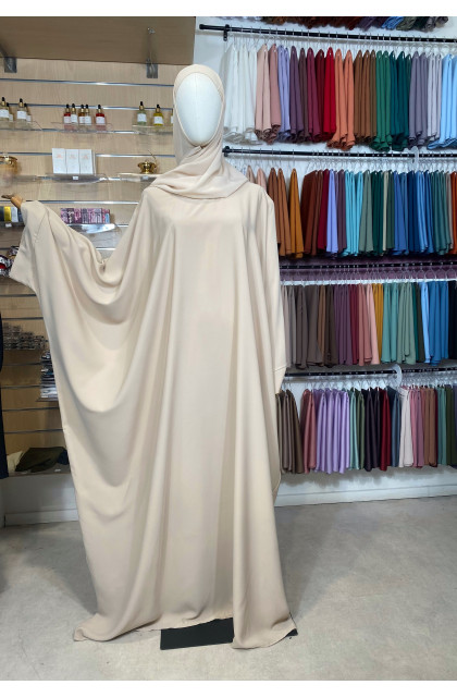Abaya saoudienne en soie de medine manches à clips beige