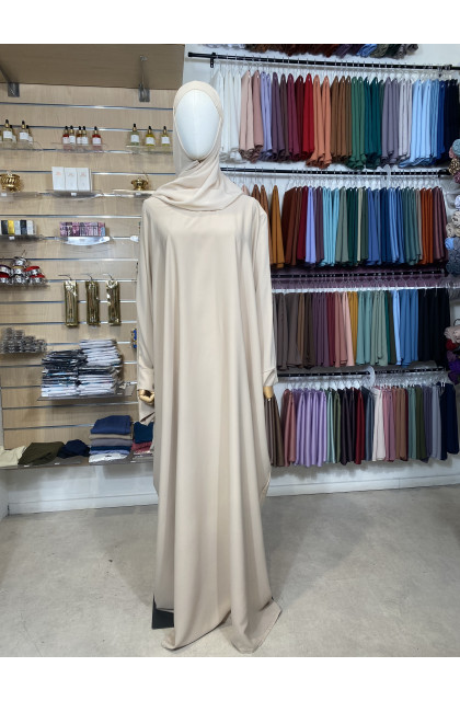 Abaya saoudienne en soie de medine manches à clips beige