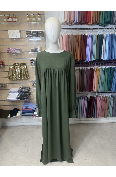 Ensemble abaya khimar en jazz manches tulipe vert kaki