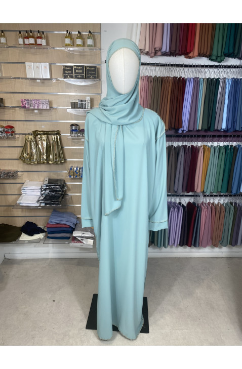 Abaya voile intégré Aqua couture doré