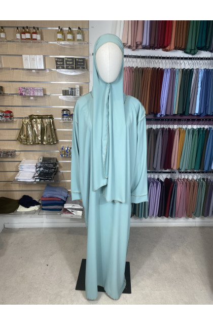 Abaya voile intégré Aqua couture doré