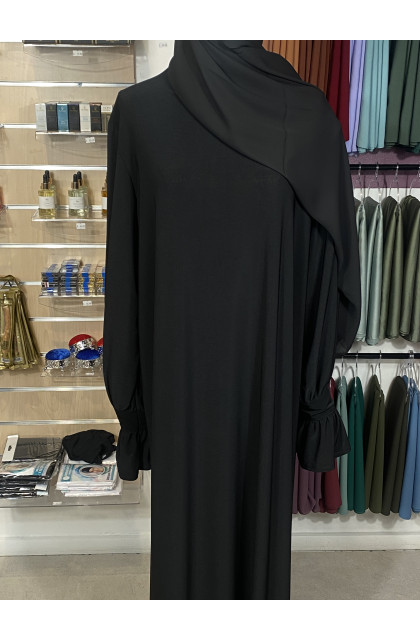 Abaya jersey, manches tulipes noire