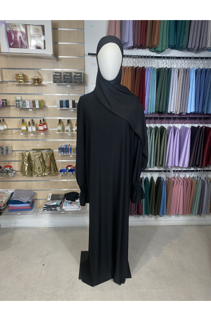 Abaya jersey, manches tulipes noire