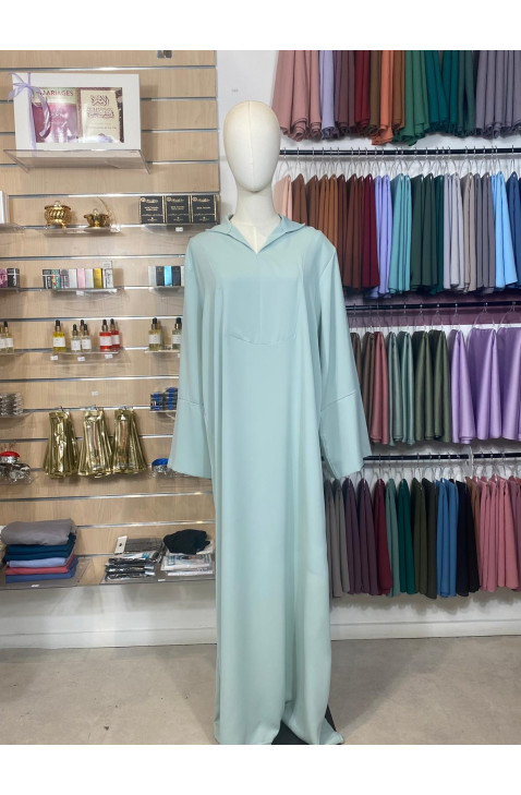 Abaya Col V en soie de médine vert eau