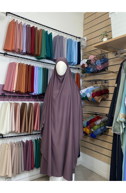 Khimar maxi long prune en soie de médine