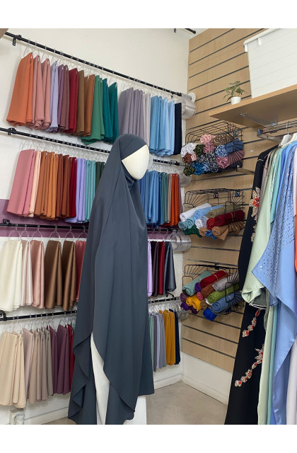 Khimar maxi long gris en soie de médine
