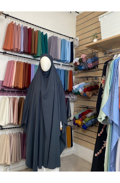 Khimar maxi long gris en soie de médine