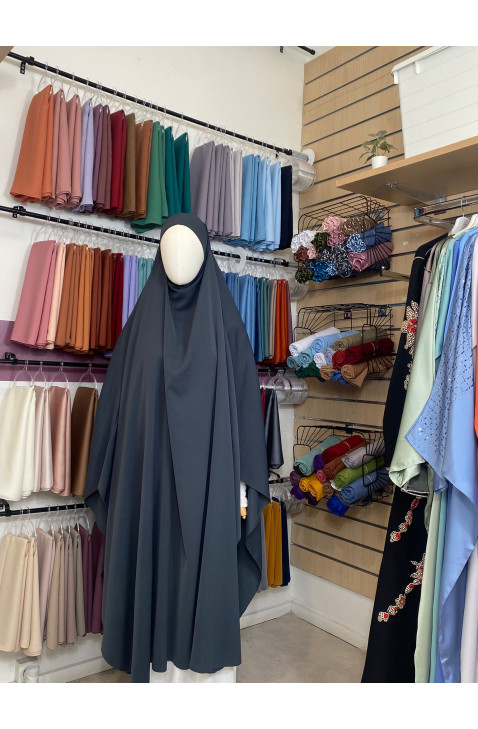Khimar maxi long gris en soie de médine