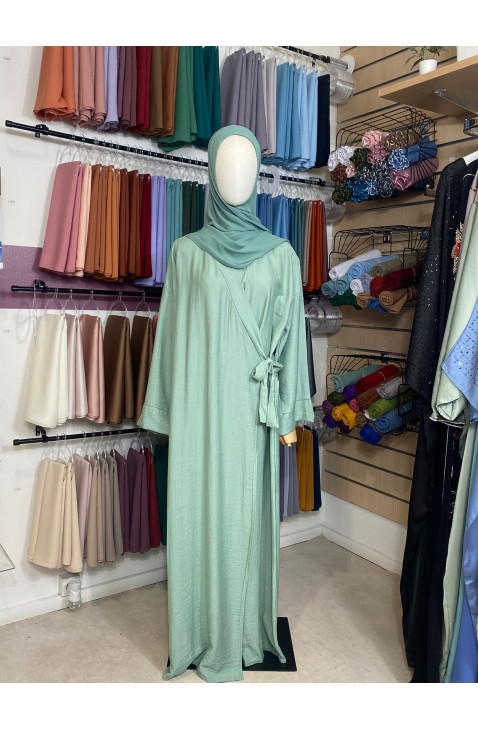 Abaya à nouer en lin vert eau